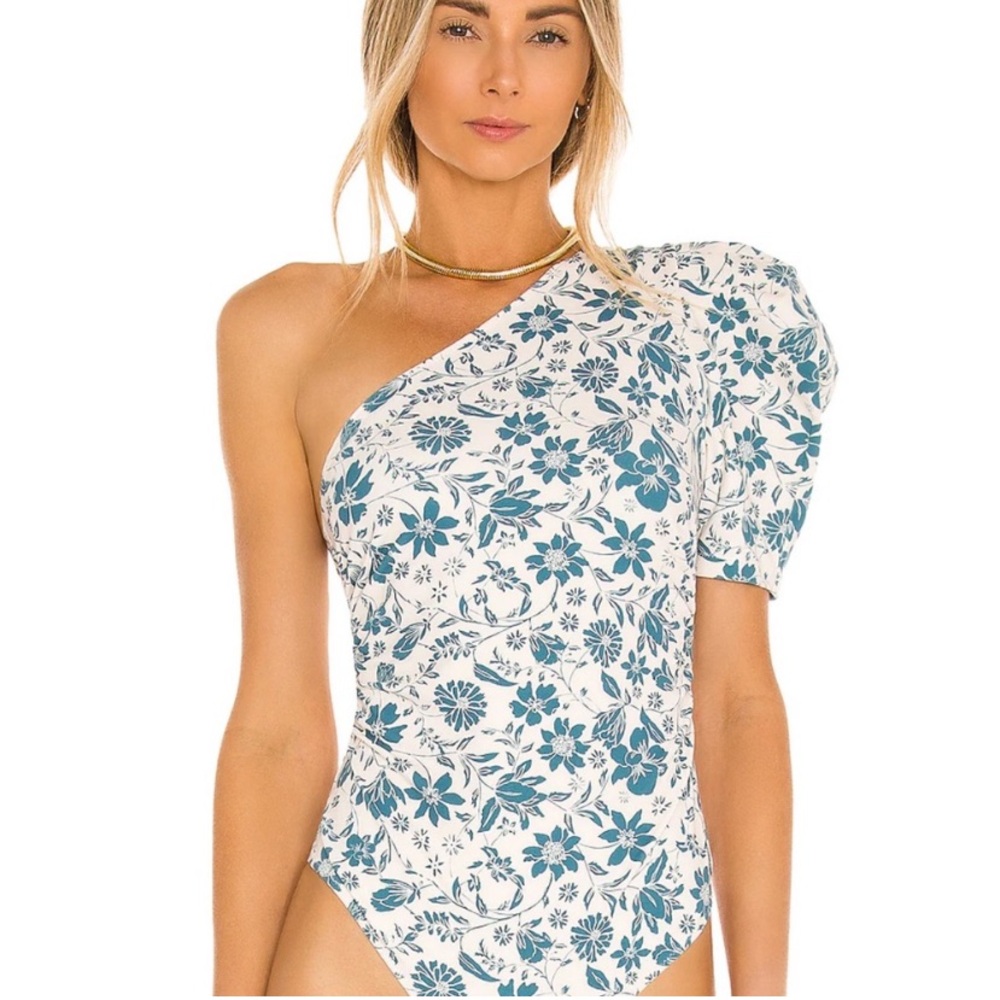Free People Bodysuit blue white size xs